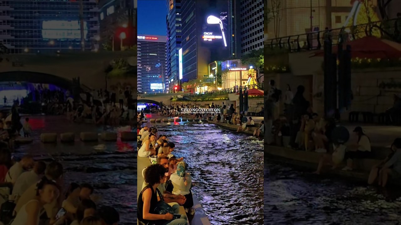 4K A Romantic Cheonggyecheon Walking Tour in Seoul, A Korean Summer Sunset
